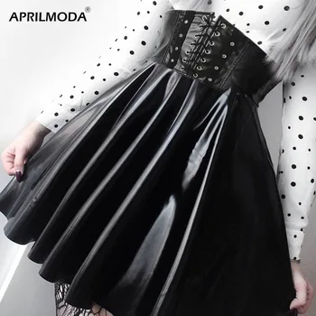 Women's Skirts Gothic Harajuku Bandage Faux Leather Korean Fashion Black Mini Pleated Skirts 2019 Autumn Party Pu Leather Saias
Women's Skirts Gothic Harajuku Bandage Faux Leather Korean Fashion Black Mini Pleated Skirts 2019 Autumn Party Pu Leather Saias