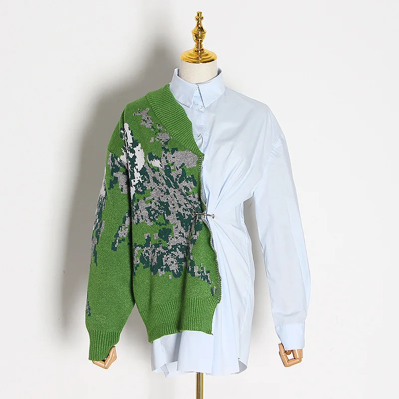 2020 Early Spring New Style Pattern Joint Shirt Waist Hugging Circular Ring Retro Green & Blue Long-sleeved Upper Garment
2020 Early Spring New Style Pattern Joint Shirt Waist Hugging Circular Ring Retro Green & Blue Long-sleeved Upper Garment