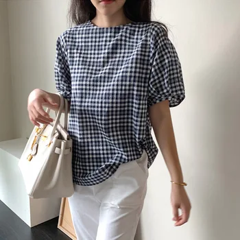 SuperAen 2020 Summer New Plaid Short-Sleeve Shirt Women Wild Cotton Fashion Ladies Blouses and Tops Korean-Style Women Clothing 
SuperAen 2020 Summer New Plaid Short-Sleeve Shirt Women Wild Cotton Fashion Ladies Blouses and Tops Korean-Style Women Clothing