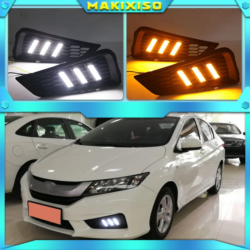 Дневные ходовые огни, дневные ходовые огни, 1 комплект, 12 В, противотуманные фары из АБС-пластика с желтым поворотным сигналом для Honda City 2015 2016
Дневные ходовые огни, дневные ходовые огни, 1 комплект, 12 В, противотуманные фары из АБС-пластика с желтым поворотным сигналом для Honda City 2015 2016