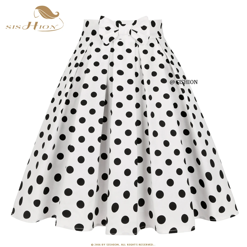 

SISHION 2022 New Printed Polka Dots Y2K White Skirts SS0012 Harajuku Jupe Femme Vintage Cotton Women Summer Skater Pleated Skirt