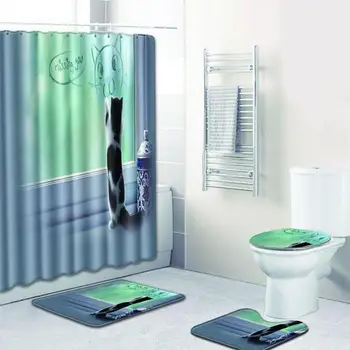 Cute Cat Shower Curtain Waterproof Bathroom Decoration Waterproof Toilet Cover Bath Mat Rug Cover Set
Cute Cat Shower Curtain Waterproof Bathroom Decoration Waterproof Toilet Cover Bath Mat Rug Cover Set