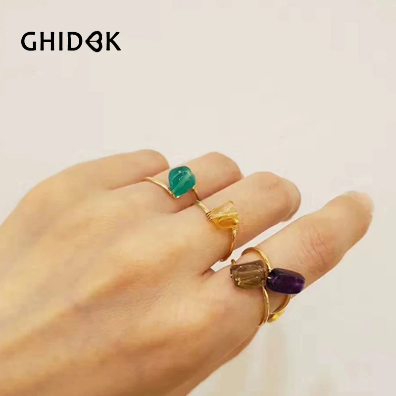 GHIDBK Handmade Irregular Natural Stone Wired Rings Minimalist Colorful Stone Ring Personalized Dainty Ring Best Jewelry Gifts
GHIDBK Handmade Irregular Natural Stone Wired Rings Minimalist Colorful Stone Ring Personalized Dainty Ring Best Jewelry Gifts