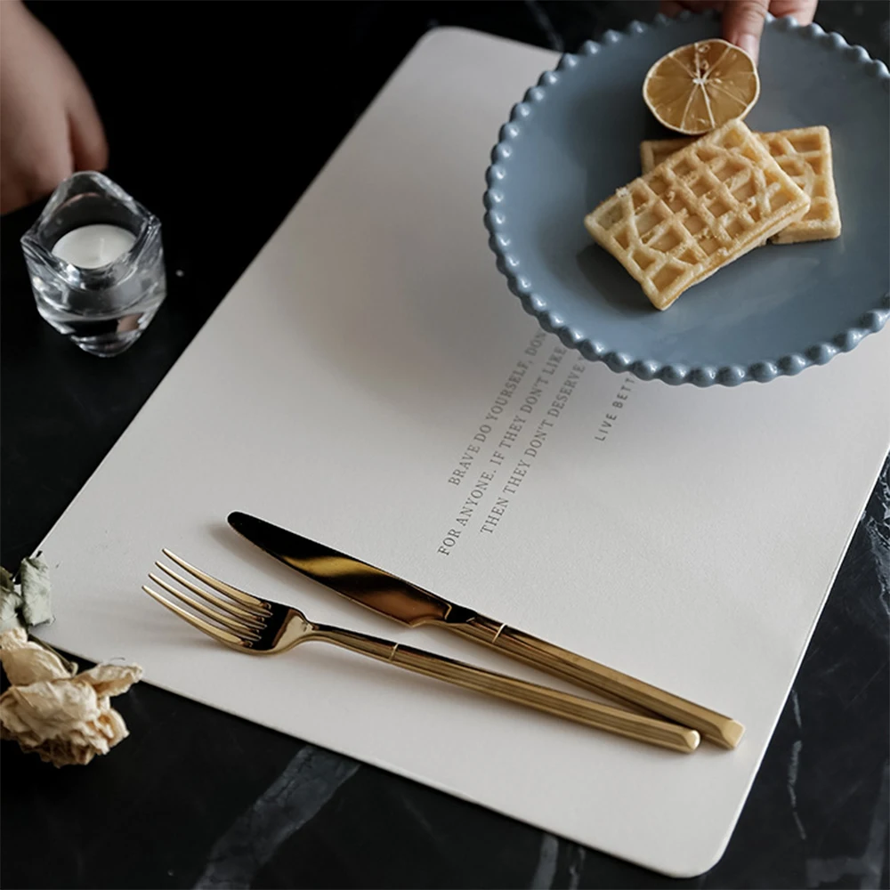 

6 color rectangle Tableware Pad Placemat PU Leather Table Mat Heat Insulation Non-Slip Placemats Bowl Coaster Kitchen