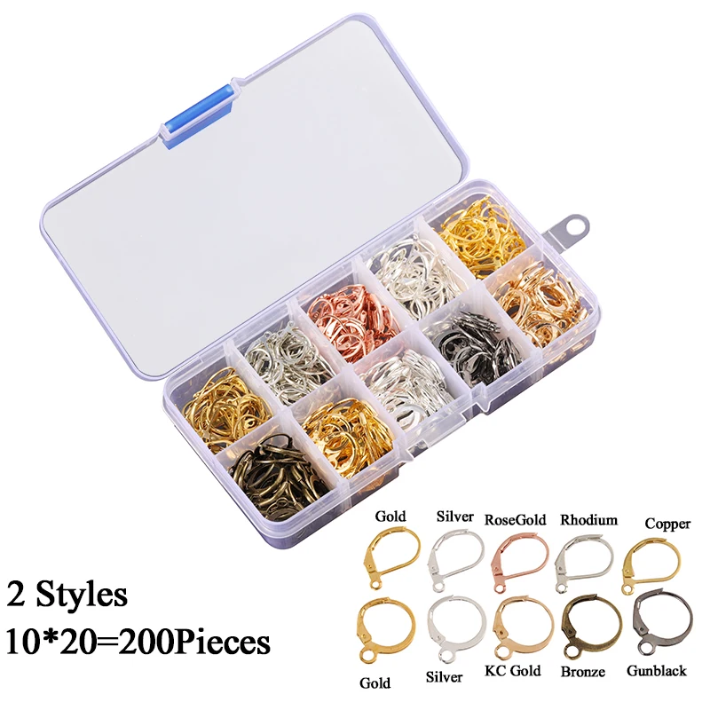 200Pcs/Box 2 Styles Gold/Silver French Lever Earring Hooks Wire Settings Base Hoops Earrings For DIY Jewelry Make Accessories
200Pcs/Box 2 Styles Gold/Silver French Lever Earring Hooks Wire Settings Base Hoops Earrings For DIY Jewelry Make Accessories