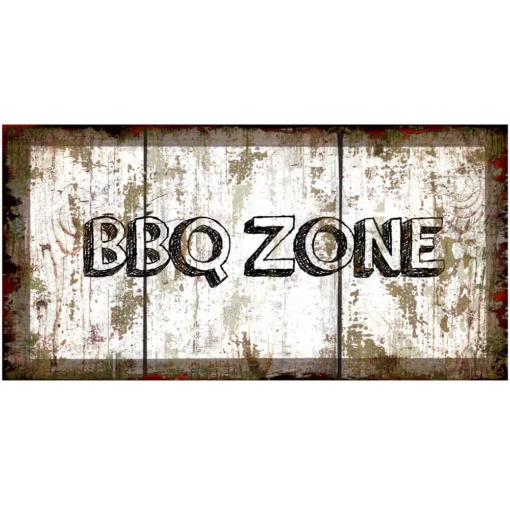 

Original Retro Design BBQ Zone Tin Metal Signs Wall Art | Thick Tinplate Print Poster Wall Decoration for Kitchen/Yard