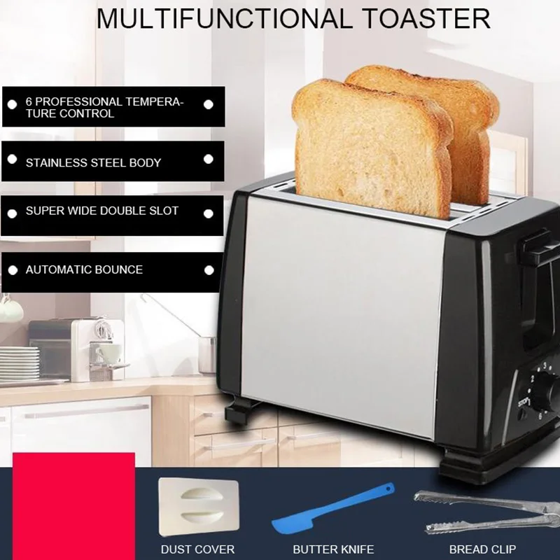 2 Slices Toaster Automatic Stainless Steel Fast Heating Bread Toaster Household Multifunction Breakfast Maker Heating Bread
2 Slices Toaster Automatic Stainless Steel Fast Heating Bread Toaster Household Multifunction Breakfast Maker Heating Bread