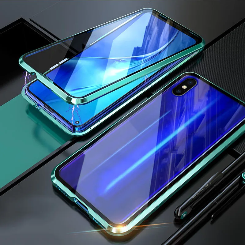 Для iPhone X / Xs двухстороннее магнитное стекло 2 в 1 адсорбционный металлический