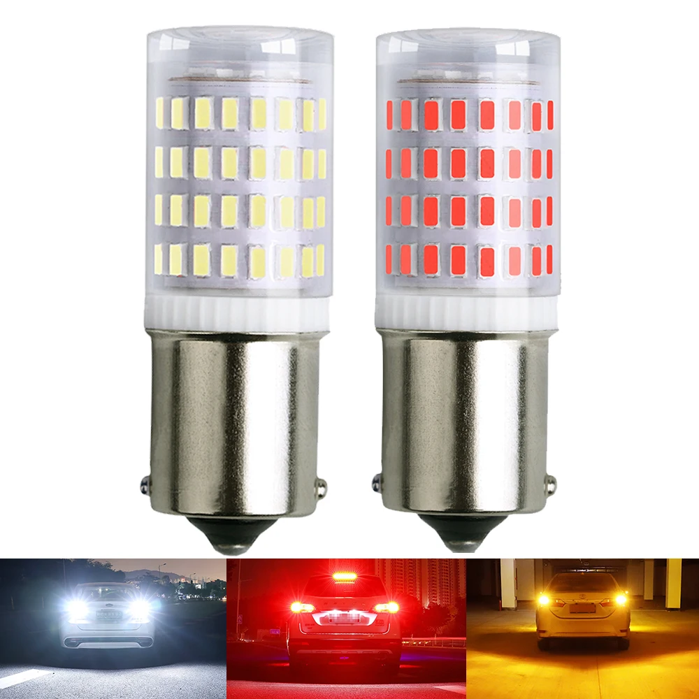 

2pcs Signal Lamp P21w Led Ba15s 1156 BAY15D P21/5W 1157 Bulb 3014 80SMD 1500LM Turn Brake Backup Light 12V White Red Amber 6000k