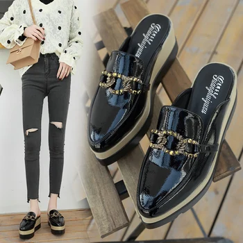 Woman Wedges Slippers Platform Heels Mules Patent Leather Slides Casual Pointed Toe Shoes Black Loafers Fashion Sandalias Mujer
Woman Wedges Slippers Platform Heels Mules Patent Leather Slides Casual Pointed Toe Shoes Black Loafers Fashion Sandalias Mujer