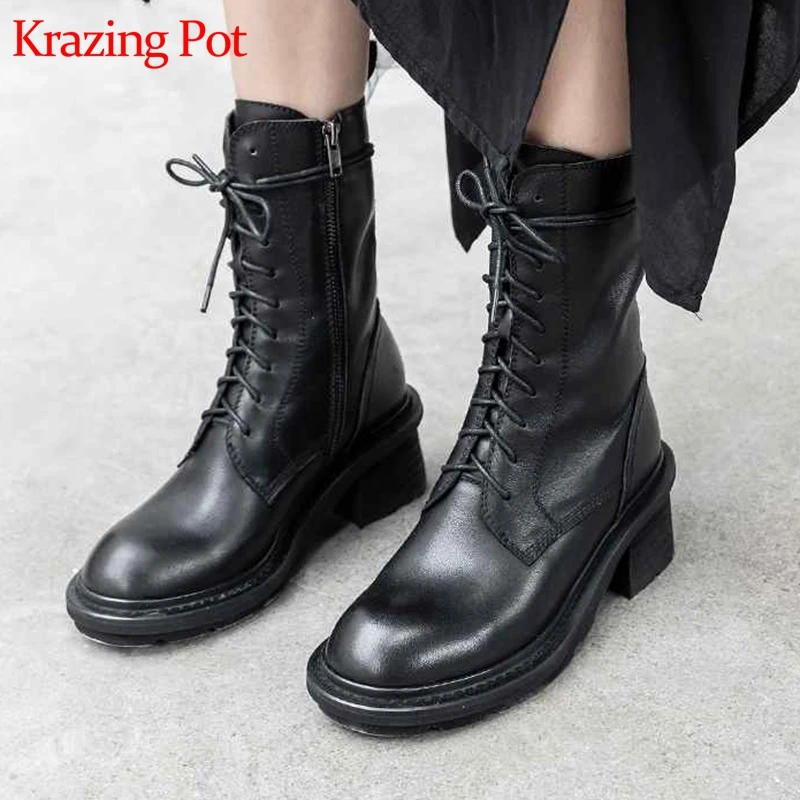 krazing pot full grain leather lace up vintage high quality Chelsea boots round toe thick high heels winter mid-calf boots l37
krazing pot full grain leather lace up vintage high quality Chelsea boots round toe thick high heels winter mid-calf boots l37