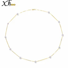 XF800 oro amarillo de 18 quilates collar de perlas de agua dulce Natural joyería fina mejor regalo de boda collar de cadenas de perlas nupciales XFX233(China)