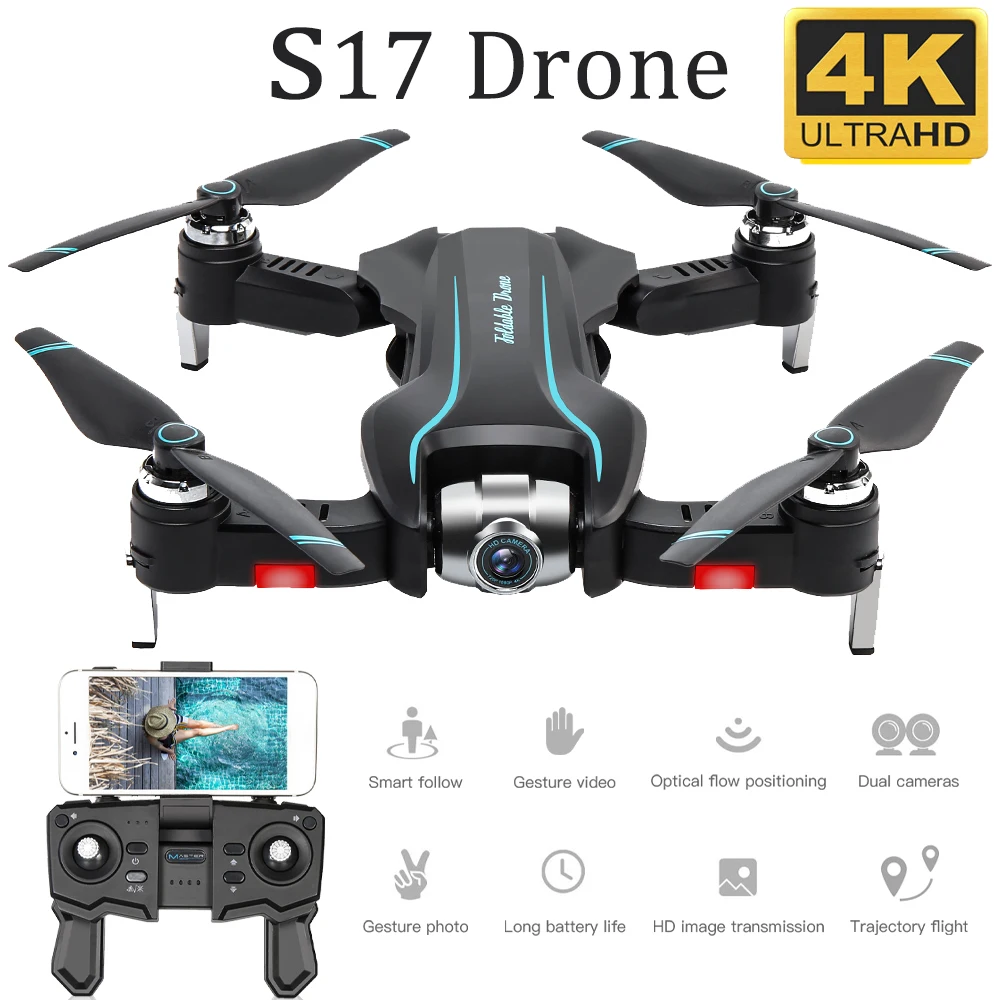 S17 RC Drone 4k with Dual Camera Optical Flow HD One-key Return Adjustable Angle Camera Helicopter Quadcopter Toys New Arrival
S17 RC Drone 4k with Dual Camera Optical Flow HD One-key Return Adjustable Angle Camera Helicopter Quadcopter Toys New Arrival