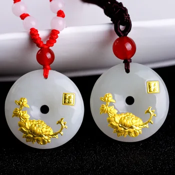 Hetian jade and white jade pendant with gold 
Hetian jade and white jade pendant with gold