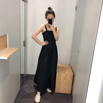 Black 100% Cotton Sphagetti Strap Women's Midi Dress Loose Sleeveless Camisole Sling Ladies Long Dresses Clothing
Black 100% Cotton Sphagetti Strap Women's Midi Dress Loose Sleeveless Camisole Sling Ladies Long Dresses Clothing