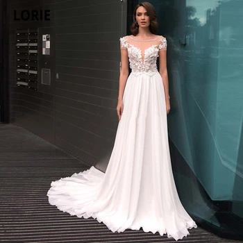 LORIE A Line Chiffon Short Sleeves Wedding Dresses Boho Lace Appliques Bridal Gowns Beach Open Back Sweep Train Vestido De Noiva
LORIE A Line Chiffon Short Sleeves Wedding Dresses Boho Lace Appliques Bridal Gowns Beach Open Back Sweep Train Vestido De Noiva