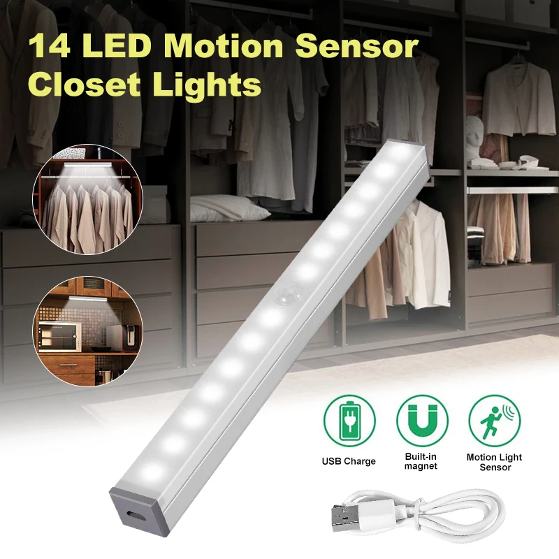 1/2Pcs 14 LED Motion Sensor Closet Lights Under Cabinet Lights USB Rechargeable Portable with Magnetic Strip for Closet Cabinet
1/2Pcs 14 LED Motion Sensor Closet Lights Under Cabinet Lights USB Rechargeable Portable with Magnetic Strip for Closet Cabinet