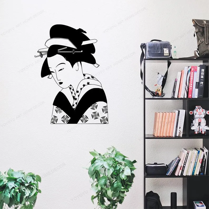 

Japanese geisha woman wall sticker vinyl Asian girl wall art mural home decor HJ887