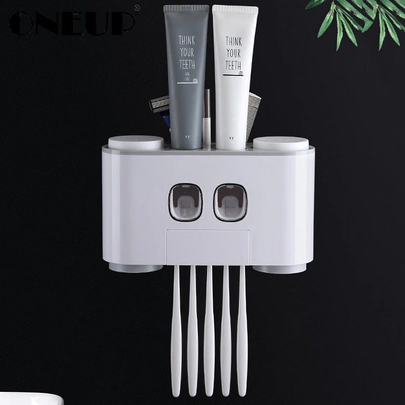 ONEUP Automatic Toothpaste Dispenser Dust-proof Toothbrush Holder With Cups No Nail Wall Stand Shelf Bathroom Accessories Sets
ONEUP Automatic Toothpaste Dispenser Dust-proof Toothbrush Holder With Cups No Nail Wall Stand Shelf Bathroom Accessories Sets