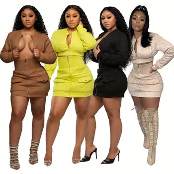 Women Sets Clothes Two Piece Set Solid Color Zipper Crop Top High Waist Wrap Mini Skirt Outfits Sexy Women Clothing Dress
Women Sets Clothes Two Piece Set Solid Color Zipper Crop Top High Waist Wrap Mini Skirt Outfits Sexy Women Clothing Dress