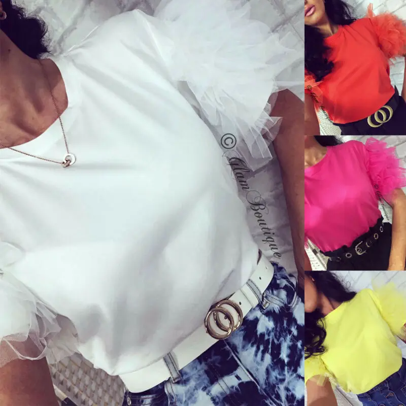 Fashion Women Tulle Ruffle Short Sleeve Shirt Tops Ladies Summer Casual O Neck Blouse
Fashion Women Tulle Ruffle Short Sleeve Shirt Tops Ladies Summer Casual O Neck Blouse