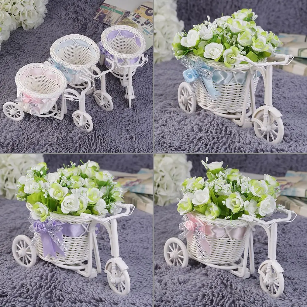 Beauty Rattan Tricycle Bike Flower Basket Vase Storage Garden Wedding Party Decoration Office Bedroom Holding Candy Gift