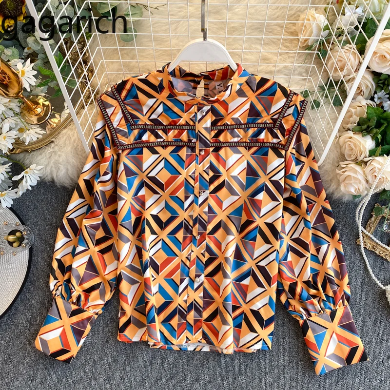 Gagarich Women Chic Blouse Ladies Spring Stand Collar Geometric Pattern Pullover Tops Korean Loose Vintage Hit Color Shirts Chic
Gagarich Women Chic Blouse Ladies Spring Stand Collar Geometric Pattern Pullover Tops Korean Loose Vintage Hit Color Shirts Chic
