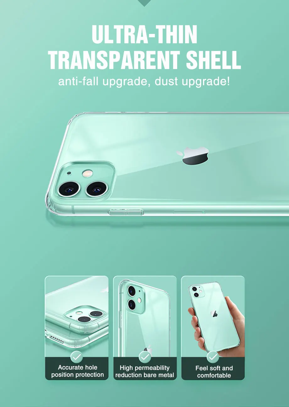 Silicone Case For iPhone 11 Pro X XR XS Max 4 5 6 7 8 Plus Cover Transparent Cases For iPhone SE 2020 11 XR Shockproof Case Soft