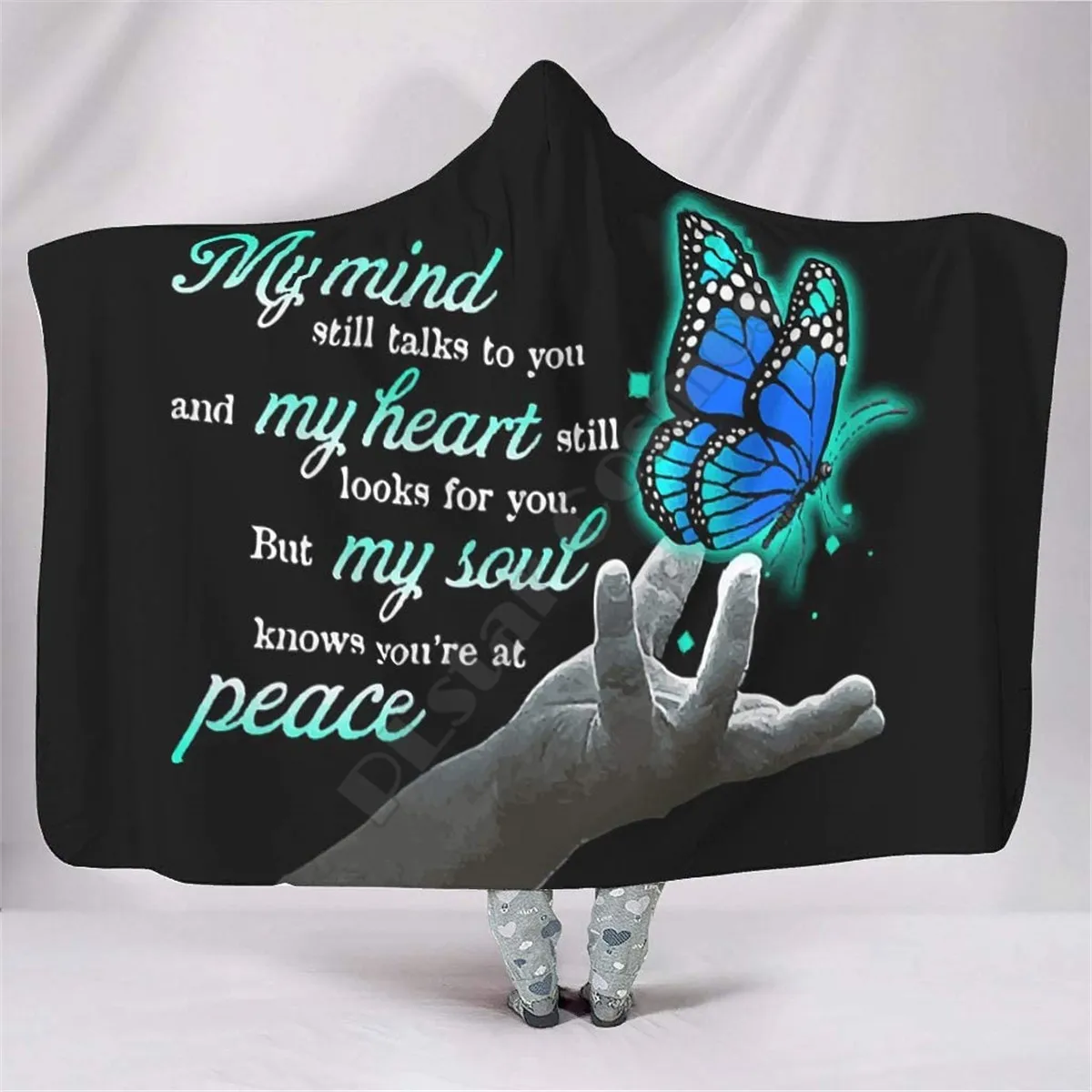 

My Mind My Heart My Soul Hand Hooded Blanket 3D Printed Cozy Soft Throw Blanket Adult Women Men Wearable Hood Throw Blankets