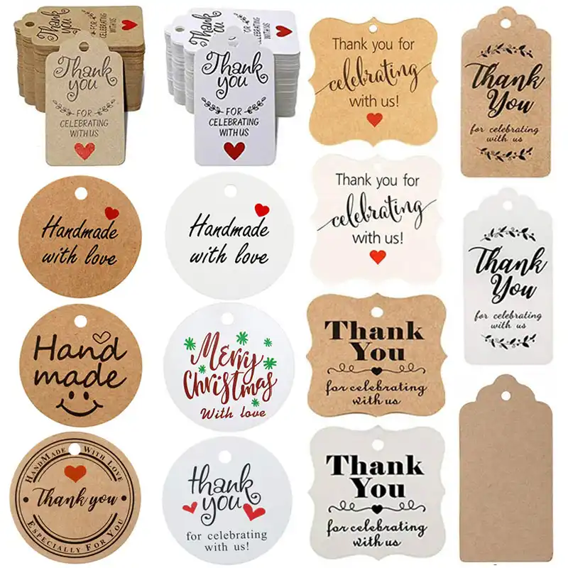 100pcs white brown thank you for celebrating with us gift t