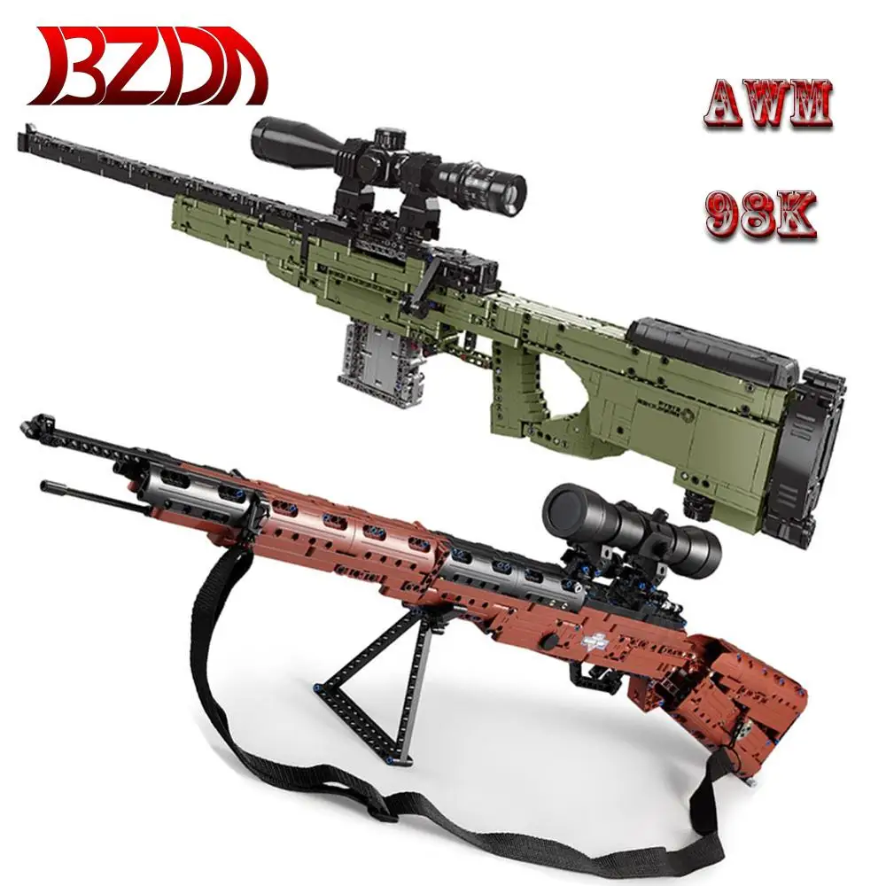 BZDA PUBG Military Gun Building Blocks AWM 98K Sniper 95 Automatic Rifle Desert Eagle pistol Model Bricks boys Toys kids Gift
BZDA PUBG Military Gun Building Blocks AWM 98K Sniper 95 Automatic Rifle Desert Eagle pistol Model Bricks boys Toys kids Gift