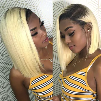 1B 613 Lace Front Wigs ombre Blonde Short Bob Wig Straight Human Hair Wigs with Baby Hair 5*5 PU Silk Base Wig For Black women 
1B 613 Lace Front Wigs ombre Blonde Short Bob Wig Straight Human Hair Wigs with Baby Hair 5*5 PU Silk Base Wig For Black women