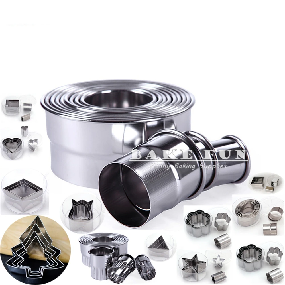 

Various Round Oval Trigon Tree Stainless Steel Biscuit Cookie Cutter Set Mould Vegetable Fruit Cutting Mousse DIY Baking Tools