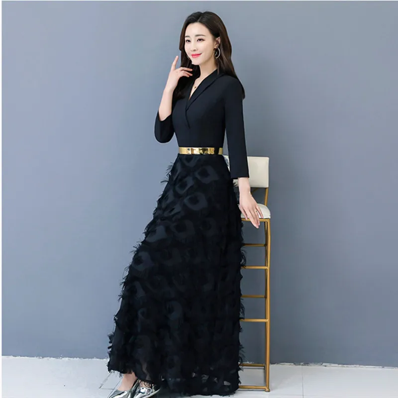 Autumn Women Long Sleeve Notched Lace Stitching Blazer Dress Turn-Down Collar Office Lady Suit Jacket Black White Maxi Dress
Autumn Women Long Sleeve Notched Lace Stitching Blazer Dress Turn-Down Collar Office Lady Suit Jacket Black White Maxi Dress