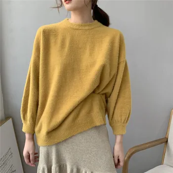 2019 New Autumn and Winter Korean Imitation Mink Sweater Women Loose Round Neck Long Sleeve Pullover Sweater Casual Tops NS1487 
2019 New Autumn and Winter Korean Imitation Mink Sweater Women Loose Round Neck Long Sleeve Pullover Sweater Casual Tops NS1487