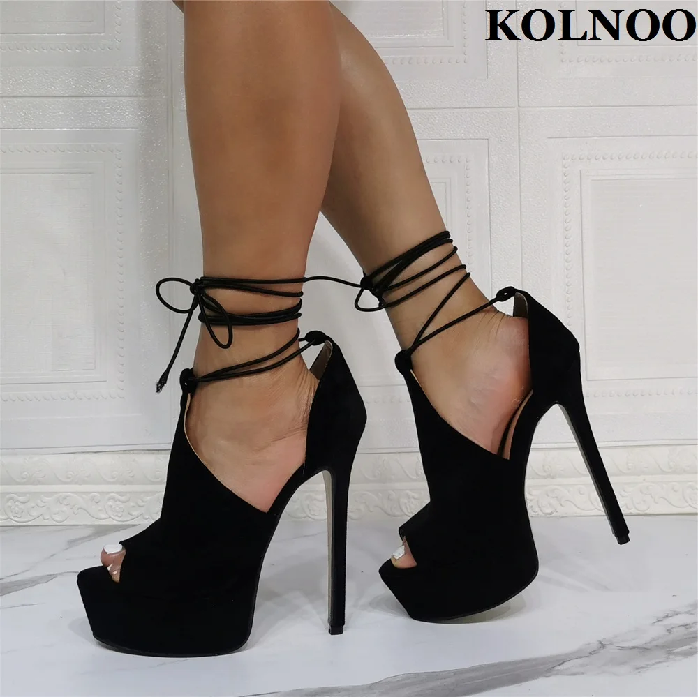 

Kolnoo Handmade Classic Ladies High Heel Sandals Crosscriss Shoelace Peep-toe Party Summer Shoes Evening Club Fashion Prom Shoes