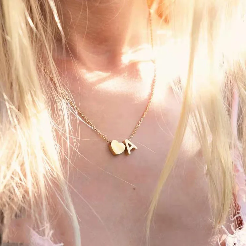 Oly2u Gold Color A-Z Initial Heart Letter Choker Necklace Cut Letters A/B/C Alphabet Necklaces for Women | Украшения и аксессуары