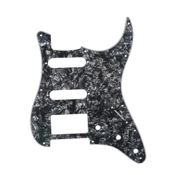 

Musiclily HSS 11 Hole Guitar Strat Pickguard for Fender USA/Mexican Made Standard Stratocaster Modern Style, 4Ply Black Pearl