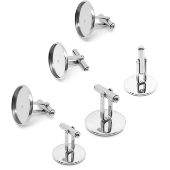 Stainless Steel 316L Men's Cufflinks Glass Cabochons Base Blank Round Bezel Quality French Metal Cufflinks Settings DIY Findings