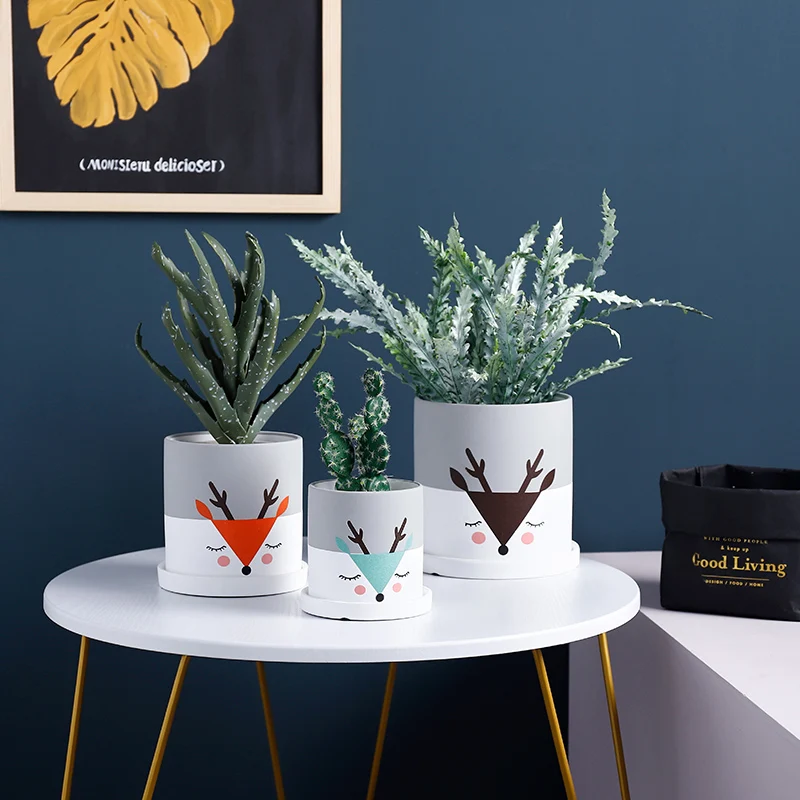 Cute Lucky Cat & Elk Ceramic Flower & Plant Pot Succulent Planter Green Cylindrical Shape Flowerpot With Hole Matching Tray
Cute Lucky Cat & Elk Ceramic Flower & Plant Pot Succulent Planter Green Cylindrical Shape Flowerpot With Hole Matching Tray