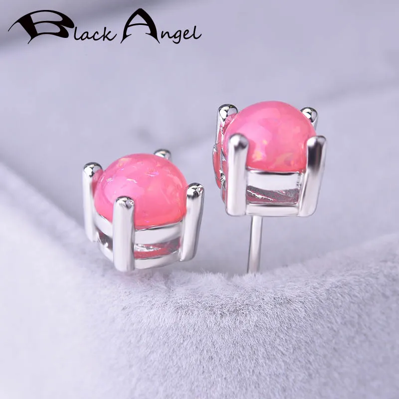 

BLACK ANGEL 6MM Elegant Simple Fire Opal Earrings 925 Silver Blue Pink Opal Hamsa Stud Earring for Women Jewelry Gift Wholesale