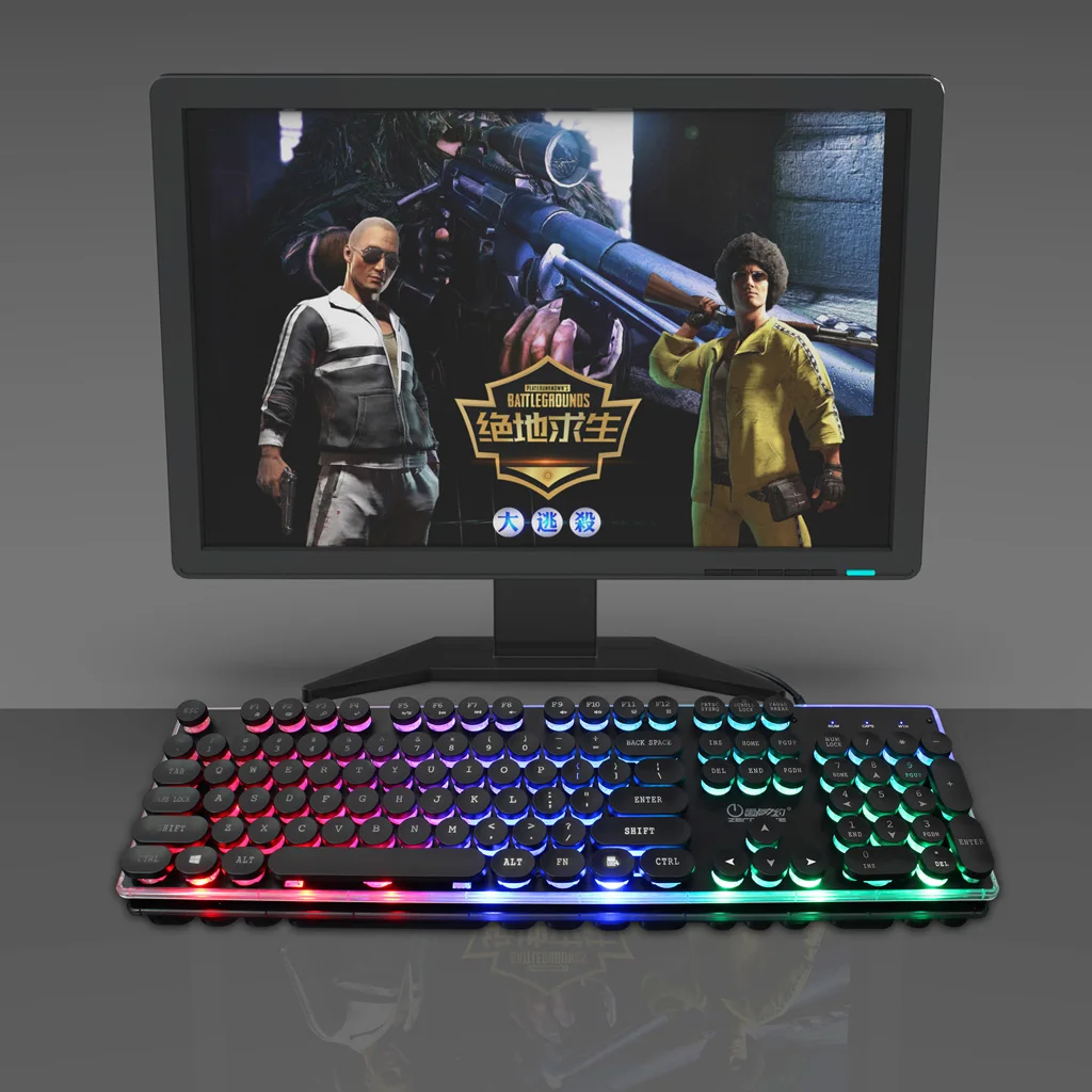 Mechanical Feeling Gaming Keyboard 104 Key USB Wired LED Illuminated Backlit Retro Style Mechanical Feeling Gaming Keyboard 104 Key USB Wired LED Illuminated Backlit Retro Style