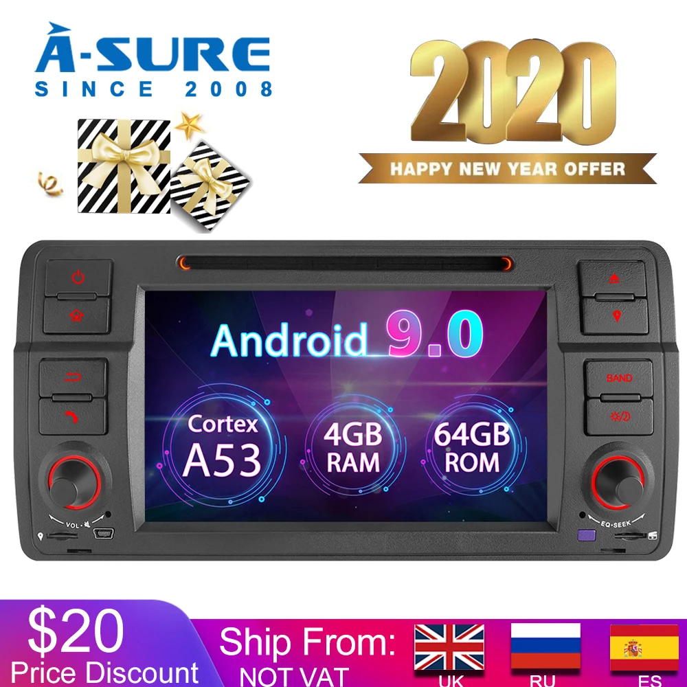 Автомобильный мультимедийный плеер A Sure 8 ядер 4 Гб 2 Din Android 9 0 Авторадио GPS DVD