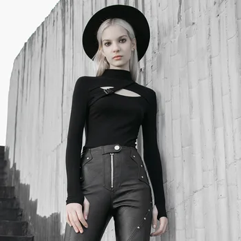 PUNKRAVE Women's Gothic Short Dark Long Sleeve T-shirt Handsome Slim-fitting Sexy Hollow Elastic Knitted Breathable Casual Top
PUNKRAVE Women's Gothic Short Dark Long Sleeve T-shirt Handsome Slim-fitting Sexy Hollow Elastic Knitted Breathable Casual Top