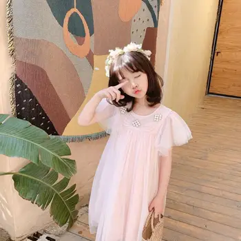 High Quality Mesh Dress Fashionable Summer Short Sleeve Pearl Decorative Dress Cute baby girls clothes 
High Quality Mesh Dress Fashionable Summer Short Sleeve Pearl Decorative Dress Cute baby girls clothes