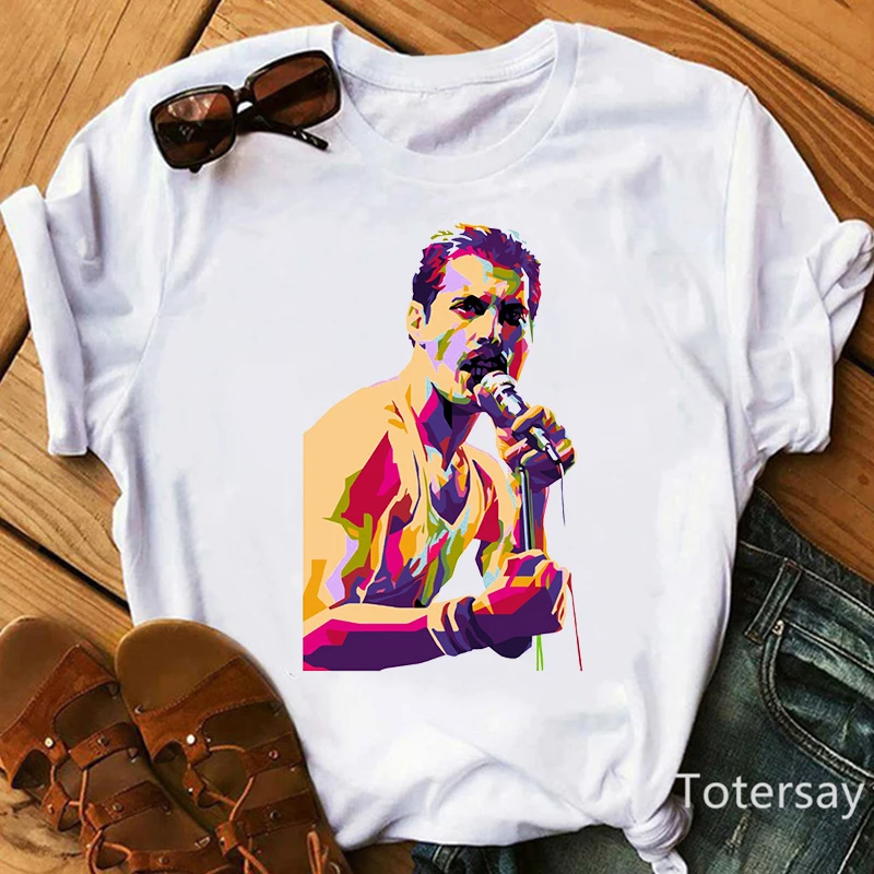 

2024 New Women Clothes Freddie Mercury T Shirt Queen Band T-Shirt Female Short Sleeve T-Shirts Brand Rock Clothing Girl Tops