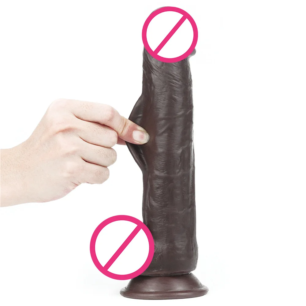 Фото Черный фаллоимитатор Foreskin для анального искусственного пениса с присоской