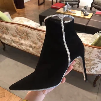 Crystals Designer Women Boots Black Suede Leather Ankle Booties Sexy Pointed Toe High Heels Winter Shoes Woman Chaussures Femme
Crystals Designer Women Boots Black Suede Leather Ankle Booties Sexy Pointed Toe High Heels Winter Shoes Woman Chaussures Femme