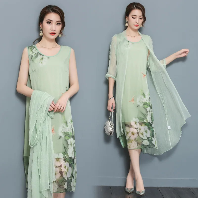 New Style Real Silk Printed Cardigan Dress Two-Piece Set Loose Coat + Tank Dress WOMEN'S Suit Summer
New Style Real Silk Printed Cardigan Dress Two-Piece Set Loose Coat + Tank Dress WOMEN'S Suit Summer