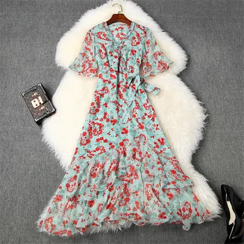 Summer Dress Women 2020 New Fashion Designers Short Sleeve Beading V Neck Floral Print Ruffle Midi Chiffon Casual Dress Female
Summer Dress Women 2020 New Fashion Designers Short Sleeve Beading V Neck Floral Print Ruffle Midi Chiffon Casual Dress Female